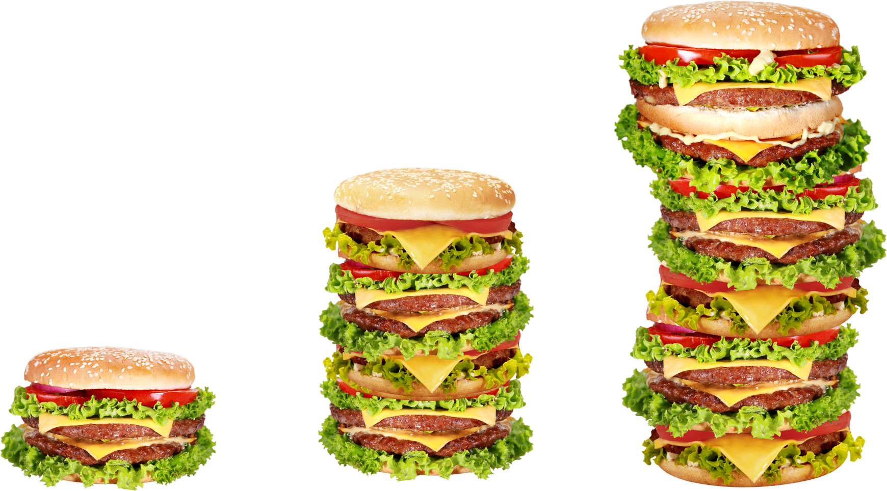 Progressively bigger stacks of burgers in the shape of a graph